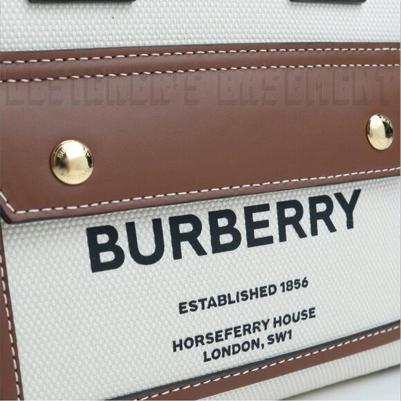 BURBERRY ivory Canvas FREYA Horseferry Logo Leather trim Crossbody Tote Bag NWT - Picture 8 of 11